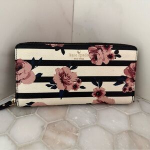 Kate Spade Striped Floral Wallet in Black and Pink